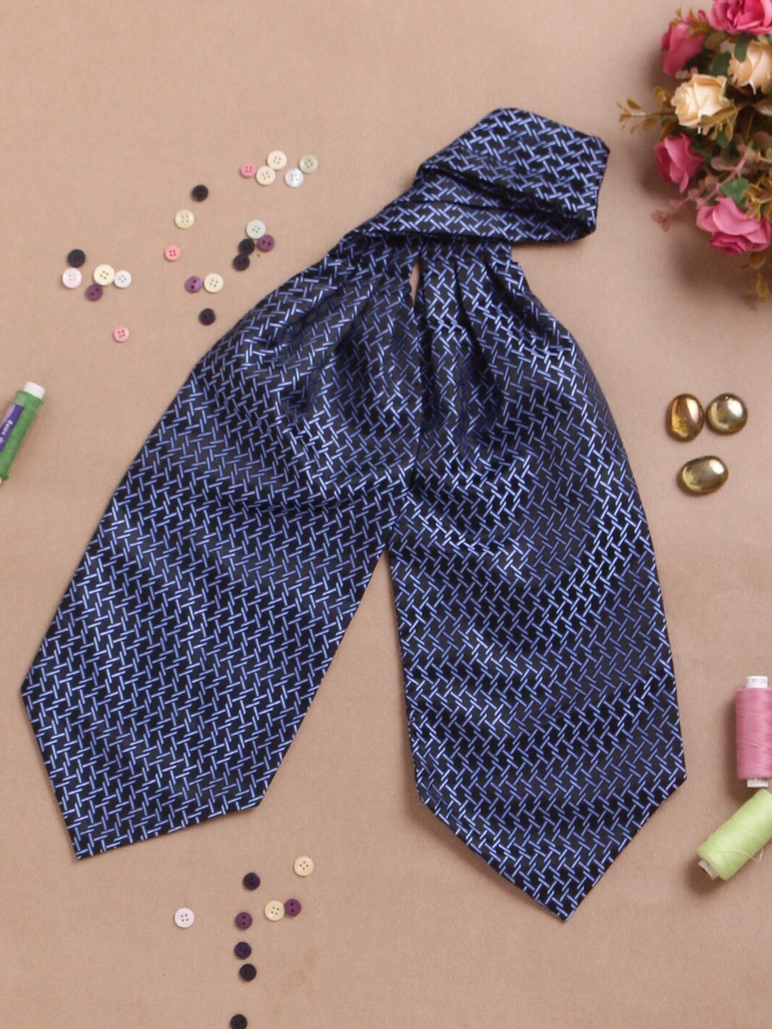 

PELUCHE Geometric Woven Design Cravat Tie, Blue