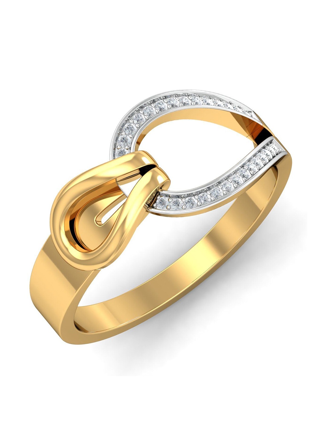 

KUBERBOX Buckle Clasp 18KT Gold Diamond Studded Finger Ring-3.15gm