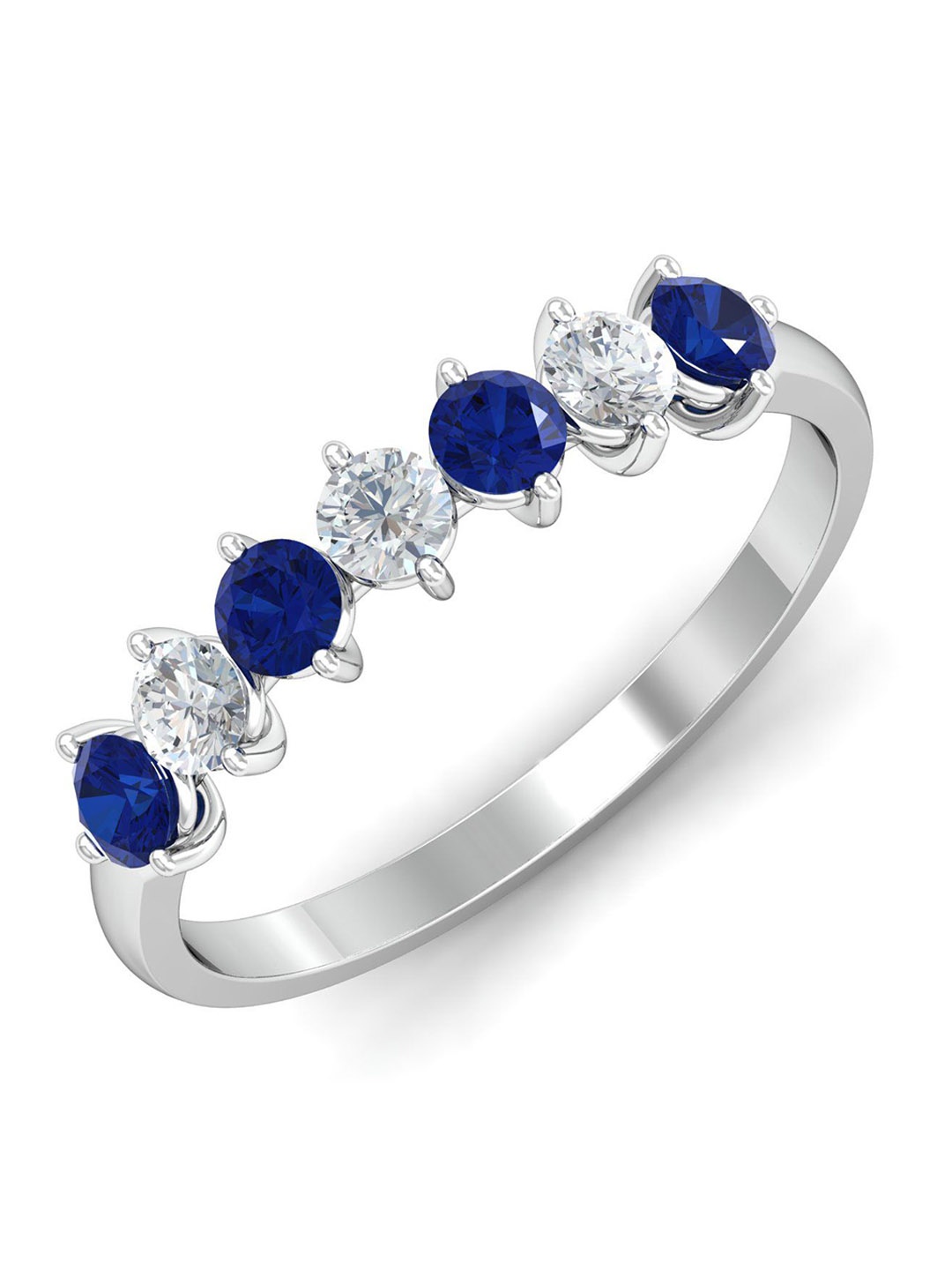 

KUBERBOX 18KT White Gold Diamond & Sapphire Studded Finger Ring-1.96g, Silver