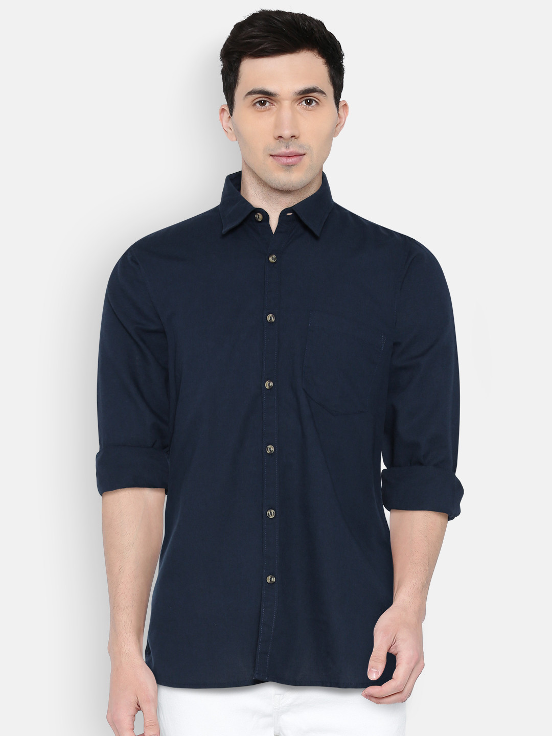 

Pepe Jeans Men Navy Blue Regular Fit Solid Casual Shirt