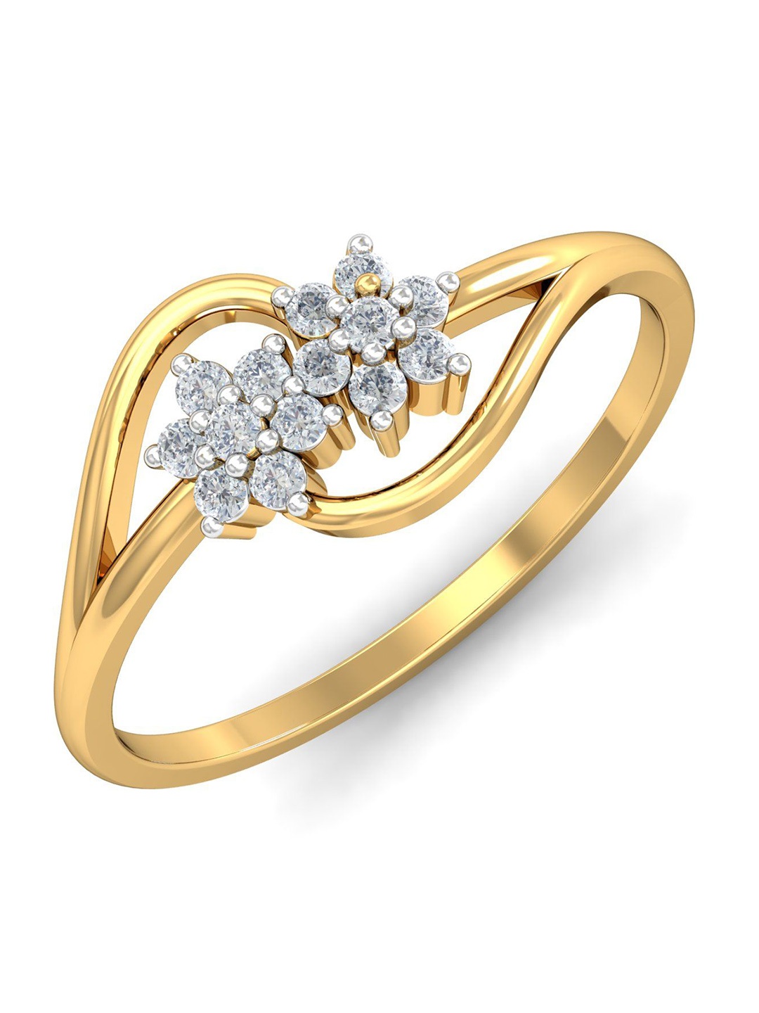 

KUBERBOX Traditional Twin Flower 18KT Gold Diamond-Studded Finger Ring-2.16gm