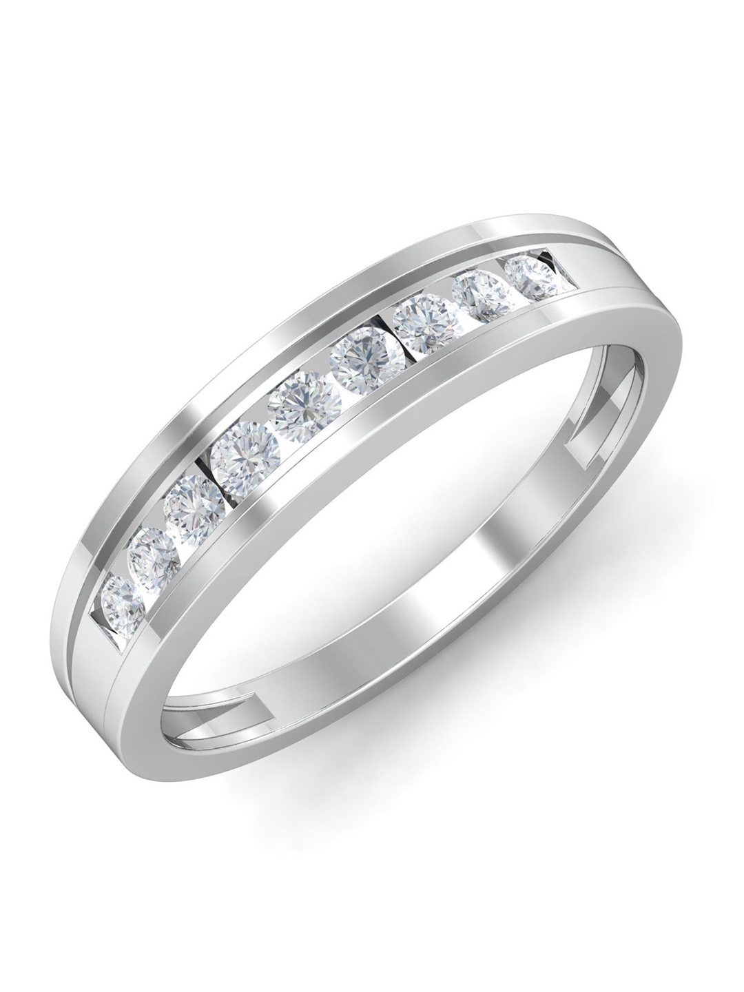 

KUBERBOX 18KT White Gold Diamond-Studded Precious Couple Band Ring - 2.7 gm, Silver