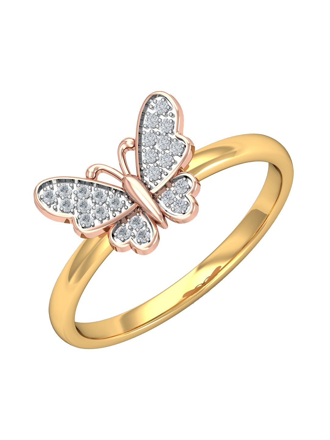 

KUBERBOX Rose Butterfly 18KT Gold Diamond-Studded Ring -2.29gm