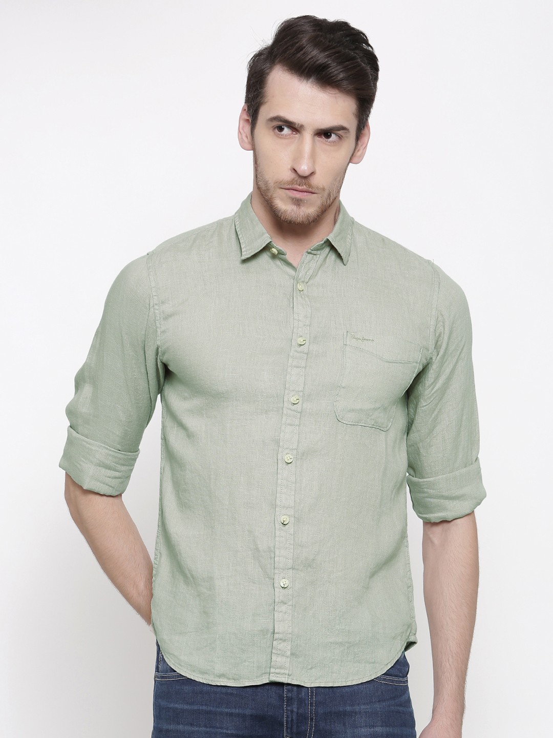 

Pepe Jeans Men Beige Linen Regular Fit Solid Casual Shirt