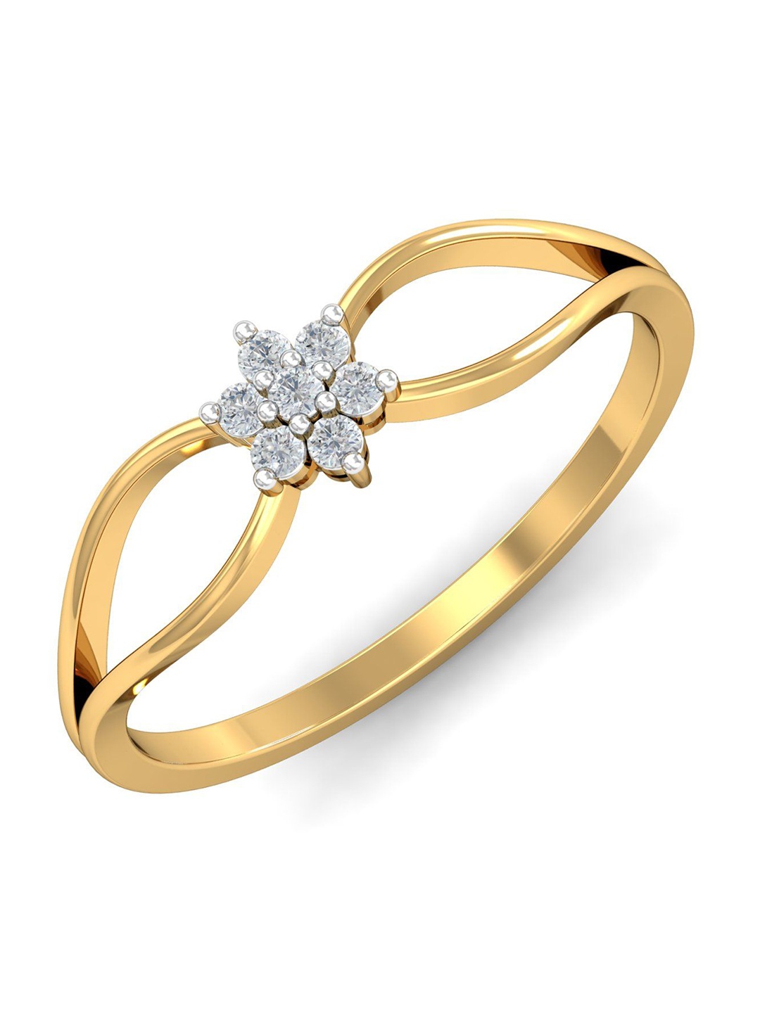 

KUBERBOX Petite Floral 18KT Gold Diamond Studded Finger Ring- 1.58gm