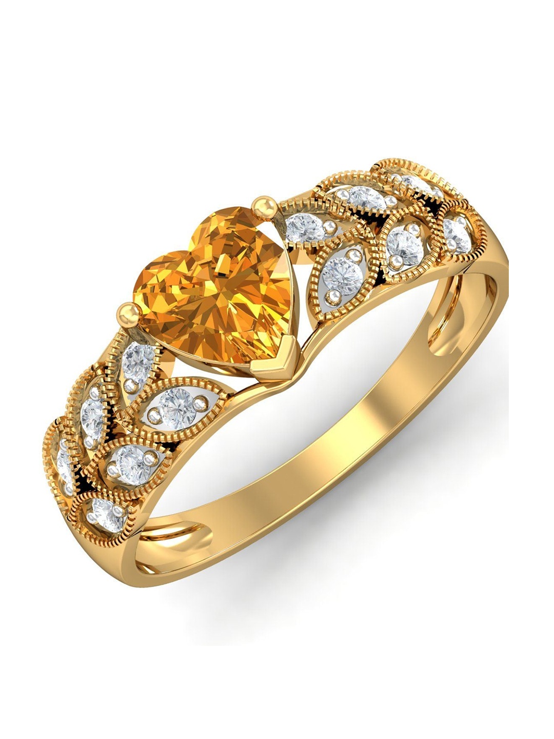 

KUBERBOX 18KT Gold Diamond-Studded Heart Ring- 2.88 g