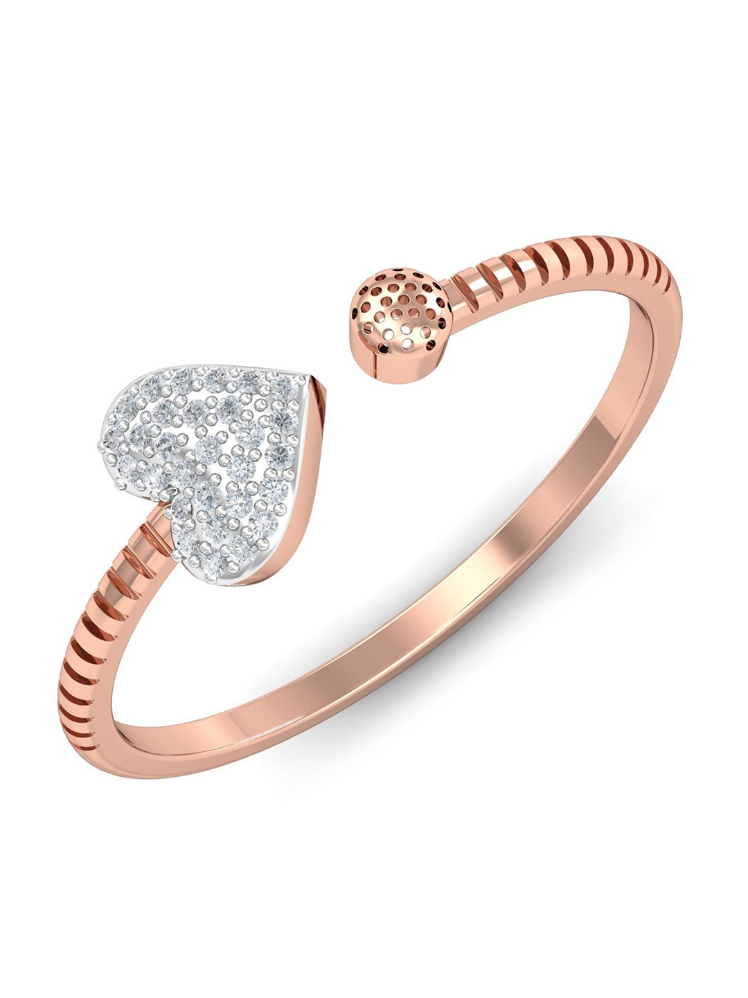 

KUBERBOX Novel Heart Open 18KT Rose Gold Diamond-Studded Finger Ring-1.26gm