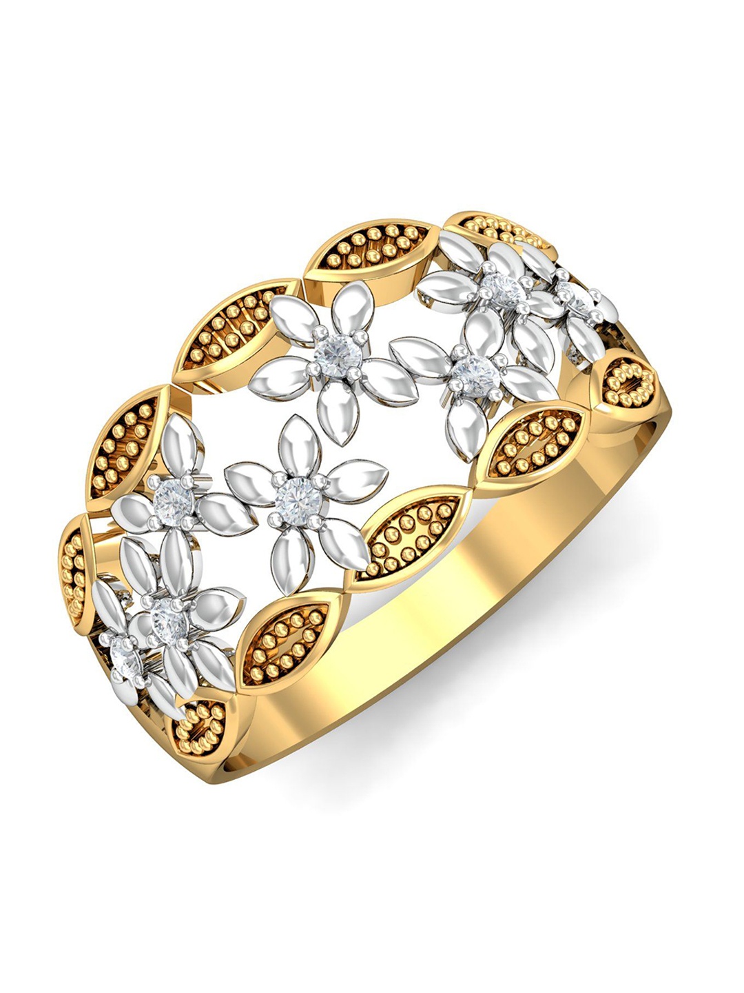 

KUBERBOX Chunky Floral 18KT Gold Diamond Studded Finger Ring-3.7gm