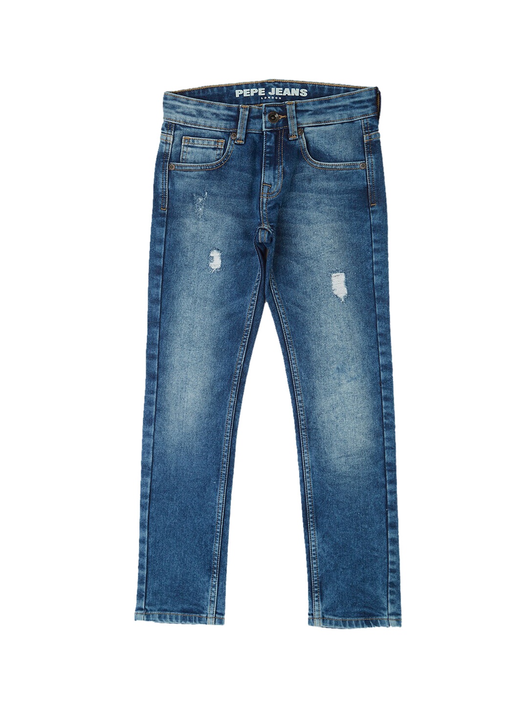 

Pepe Jeans Boys Slim Fit Mildly Distressed Heavy Fade Stretchable Jeans, Blue