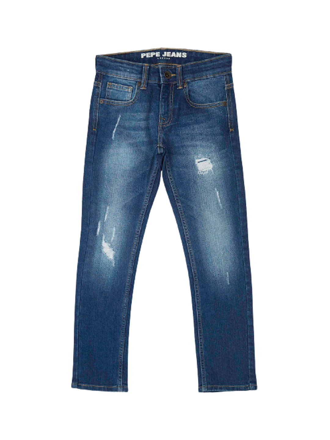 

Pepe Jeans Boys Slim Fit Low Distress Heavy Fade Stretchable Jeans, Blue