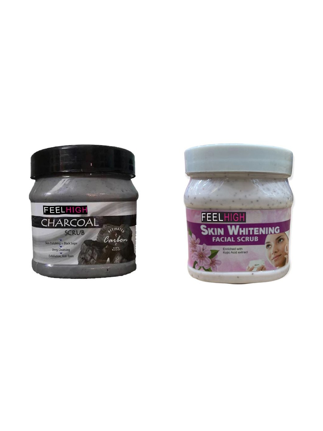 

FEELHIGH Set Of 2 Strawberry & Charcoal Face & Body Scrubs 500ml Each, White