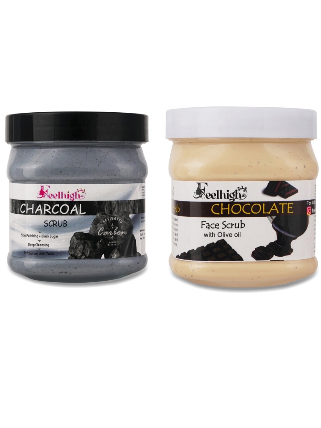 

FEELHIGH Set Of 2 Chocolate & Charcoal Face & Body Scrubs 500ml Each, White