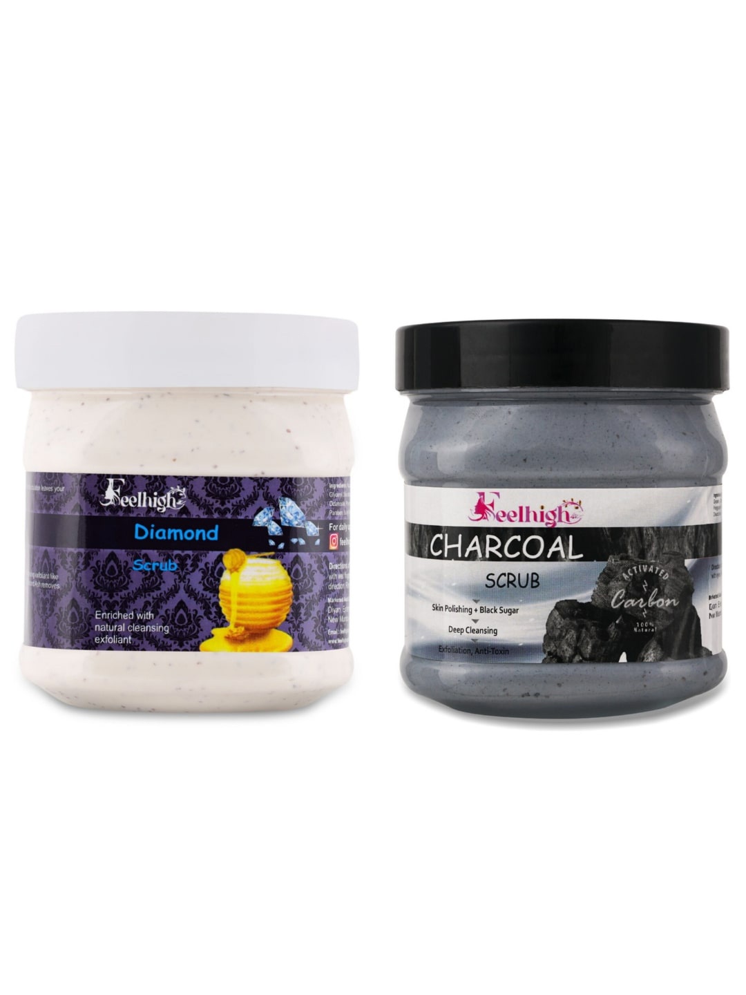 

FEELHIGH Set Of 2 Diamond & Charcoal Face & Body Scrubs 500ml Each, White