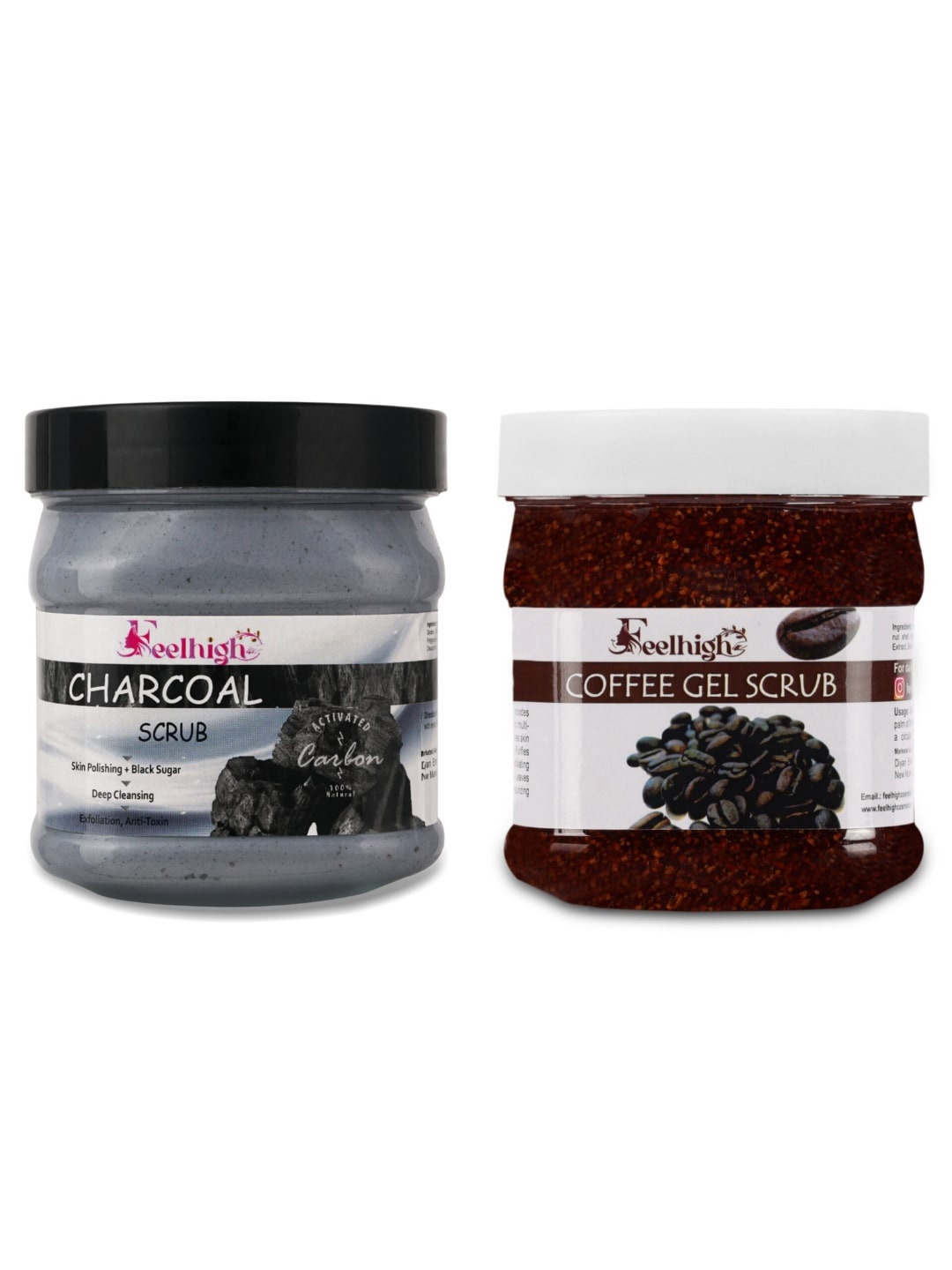 

FEELHIGH Set Of 2 Coffee Gel & Charcoal Face & Body Scrubs 500ml Each, White