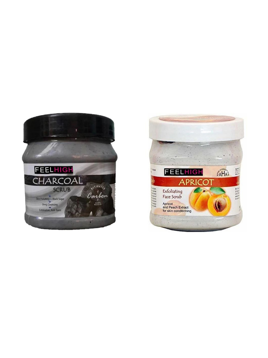 

FEELHIGH Set Of 2 Charcoal & Vitamin C Scrub For Face & Body Exfoliators 500 ml Each, Black