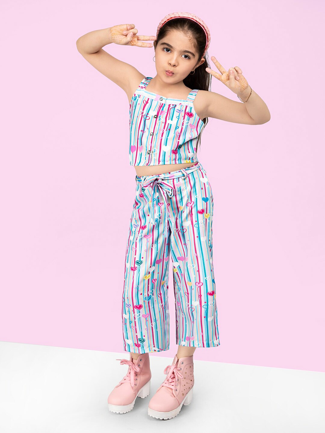 

Naughty Ninos Girls Striped Top with Palazzos, Blue