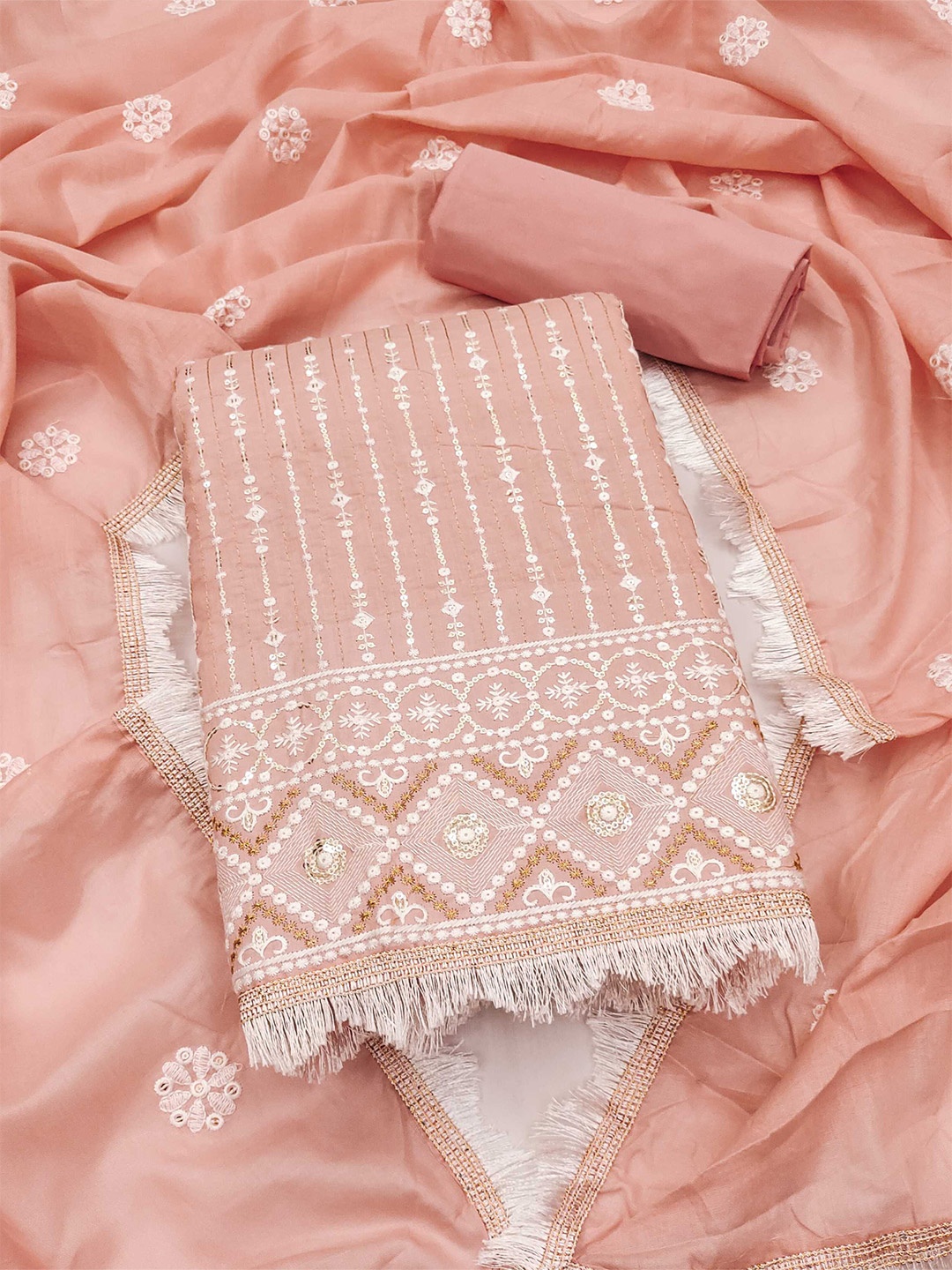 

KALINI Embroidered Unstitched Dress Material, Peach