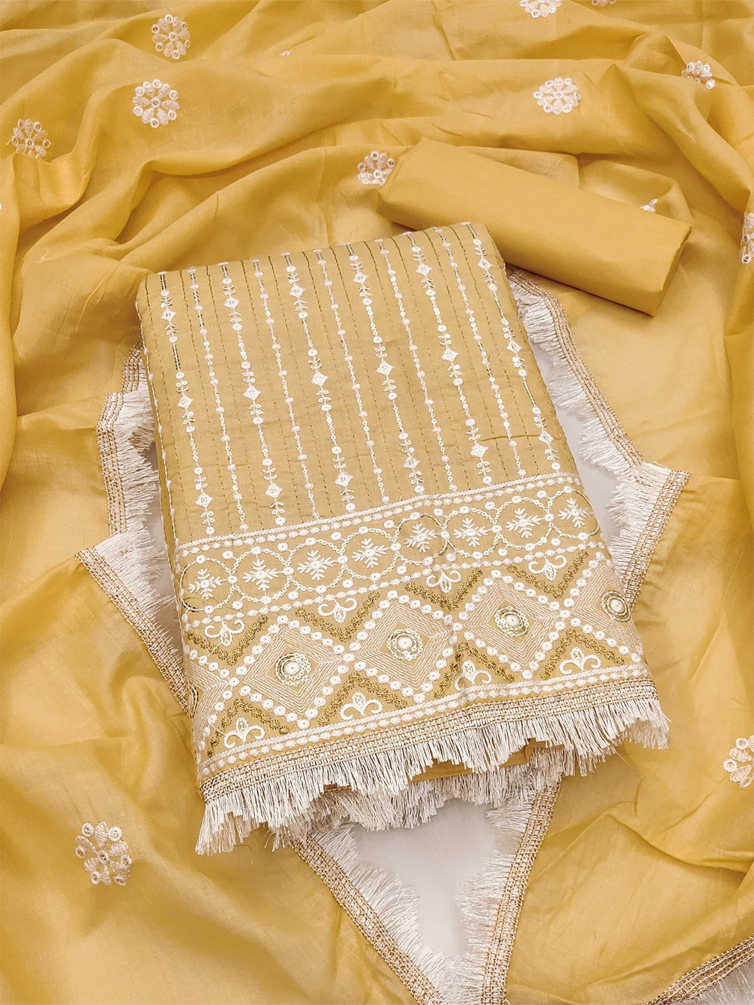 

KALINI Embroidered Unstitched Dress Material, Yellow