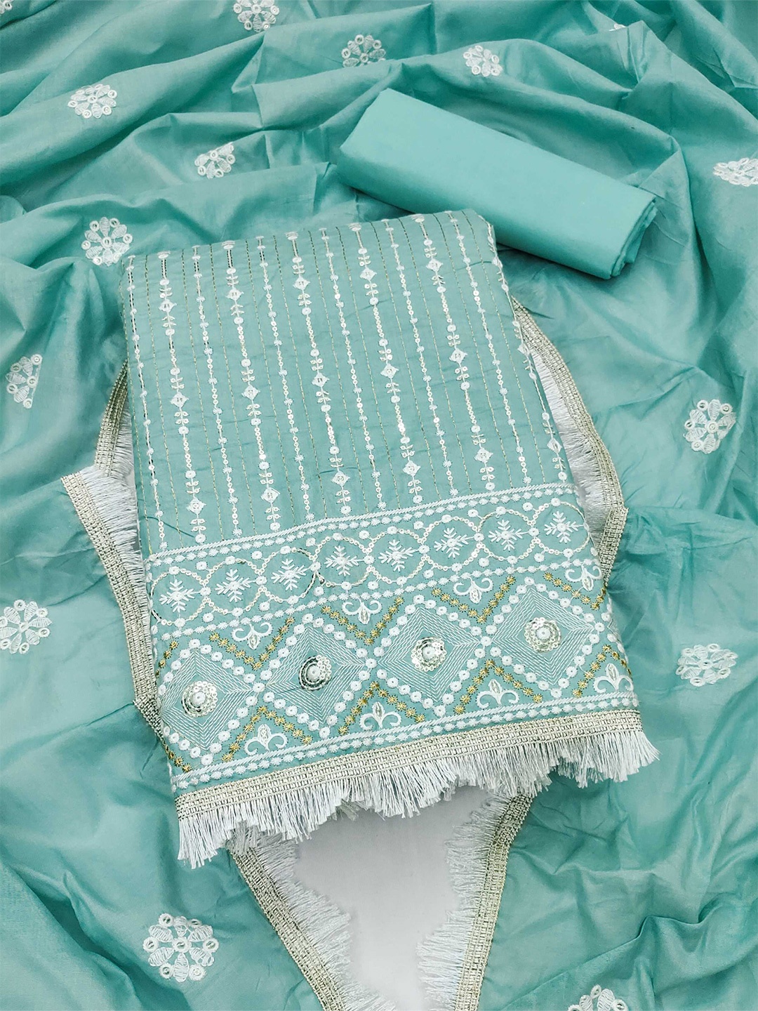 

KALINI Embroidered Unstitched Dress Material, Blue