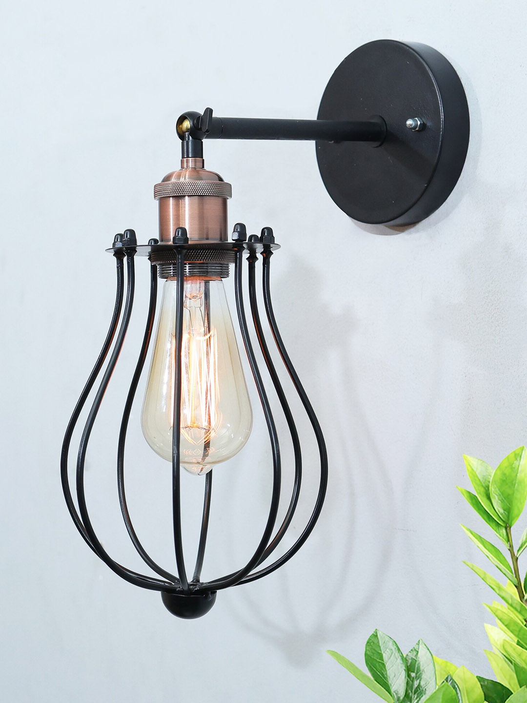 

Homesake Black Textured Wall Lamp, Copper