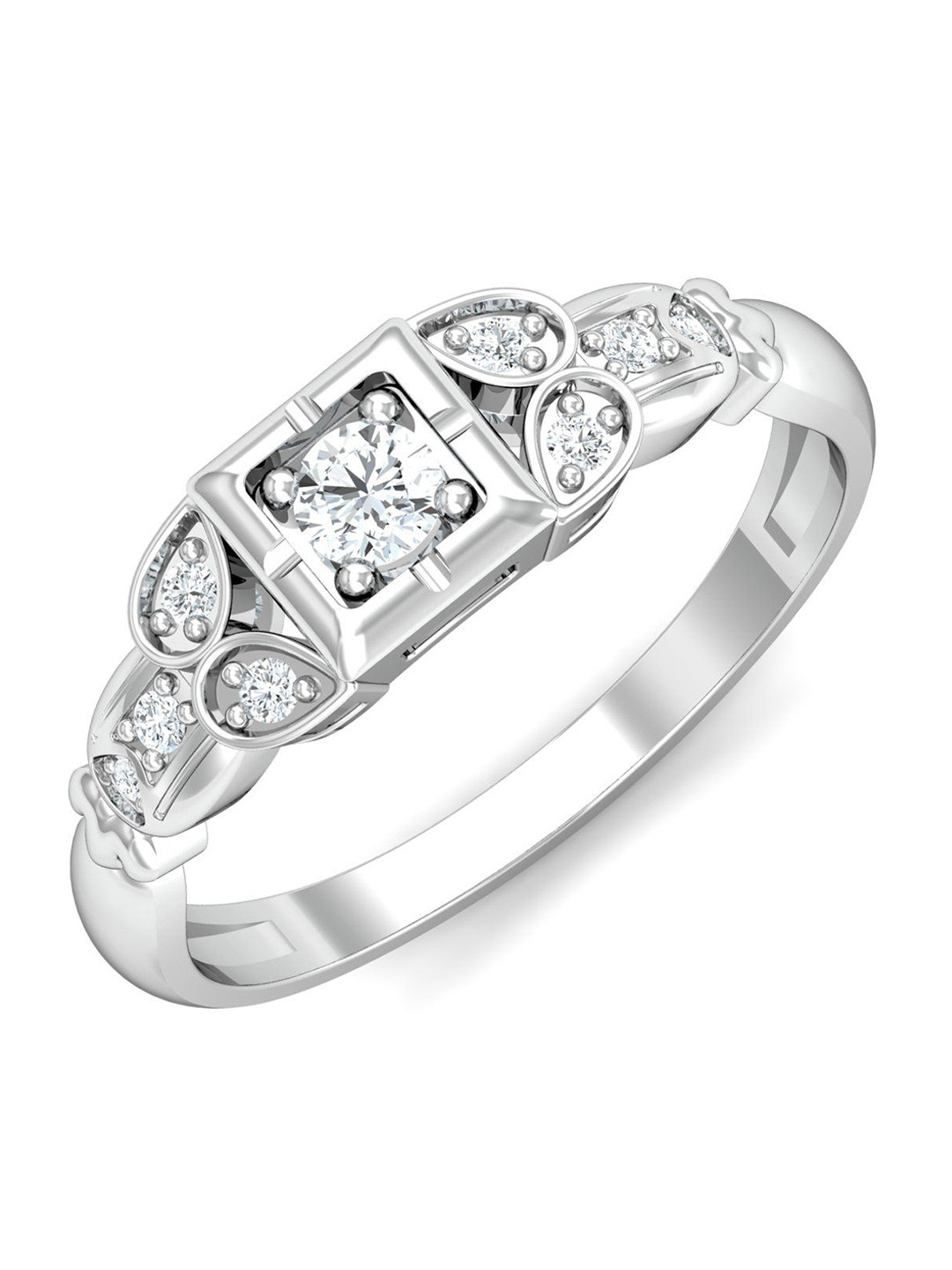 

KUBERBOX Finn English 18KT White Gold Diamond Studded Finger Ring-3.34gm, Silver