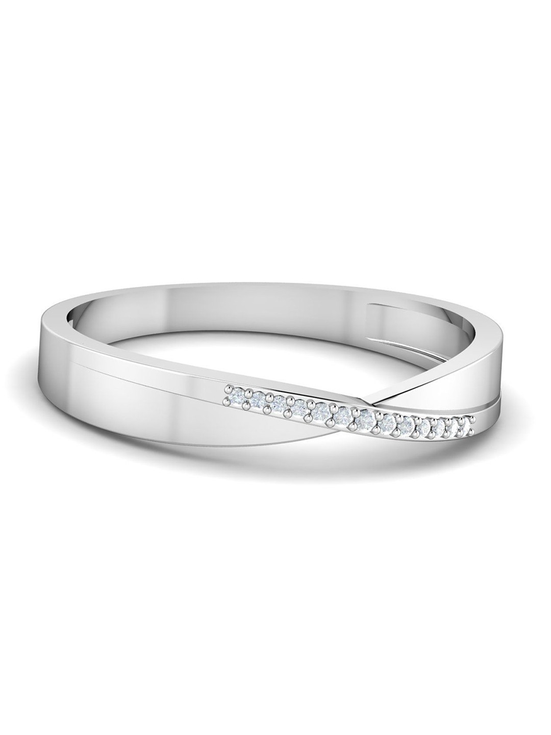 

KUBERBOX Celestia 18KT White Gold Diamond-Studded Couple Band Ring- 2.46gm, Silver
