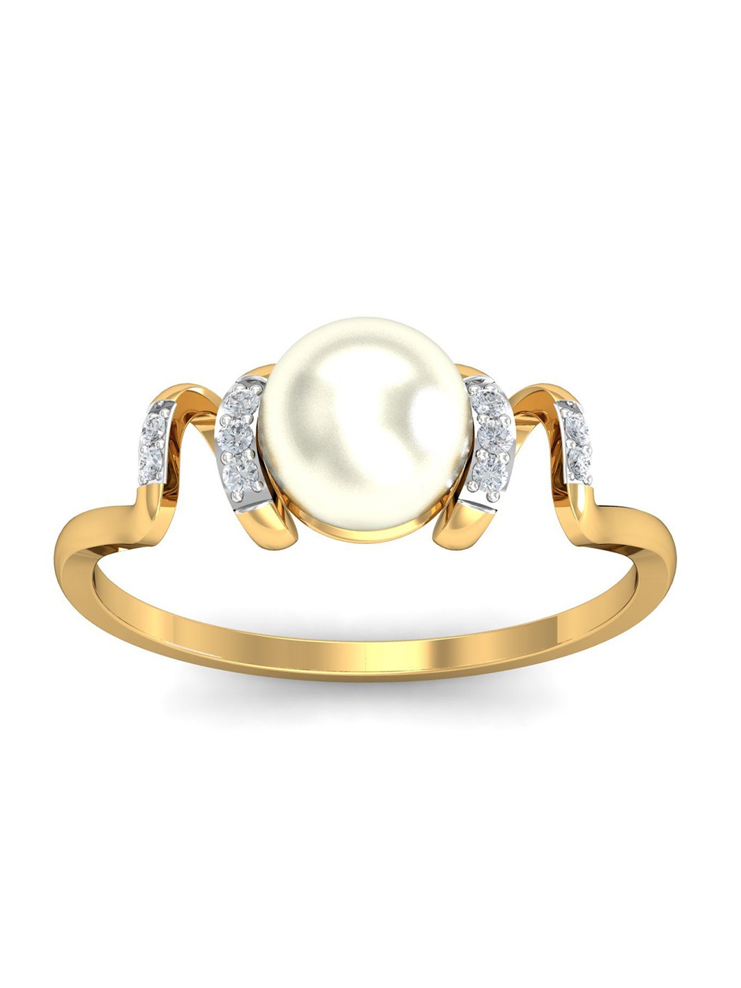 

KUBERBOX Sassy Spiral Pearl 18KT Gold Diamond Studded Ring - 2.26 gm