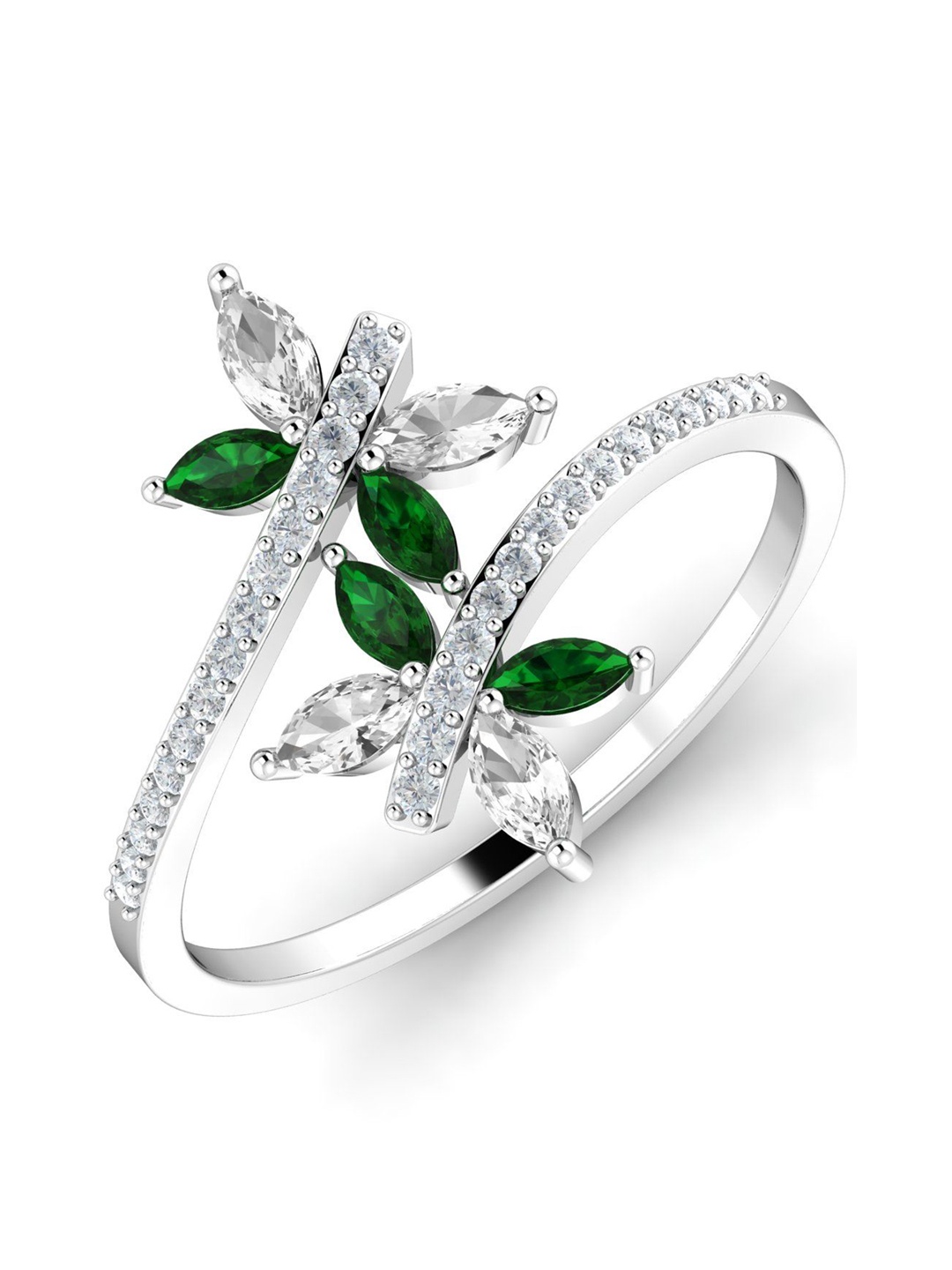

KUBERBOX Levana 18KT White Gold Diamond-Studded Emerald Ring-1.8gm