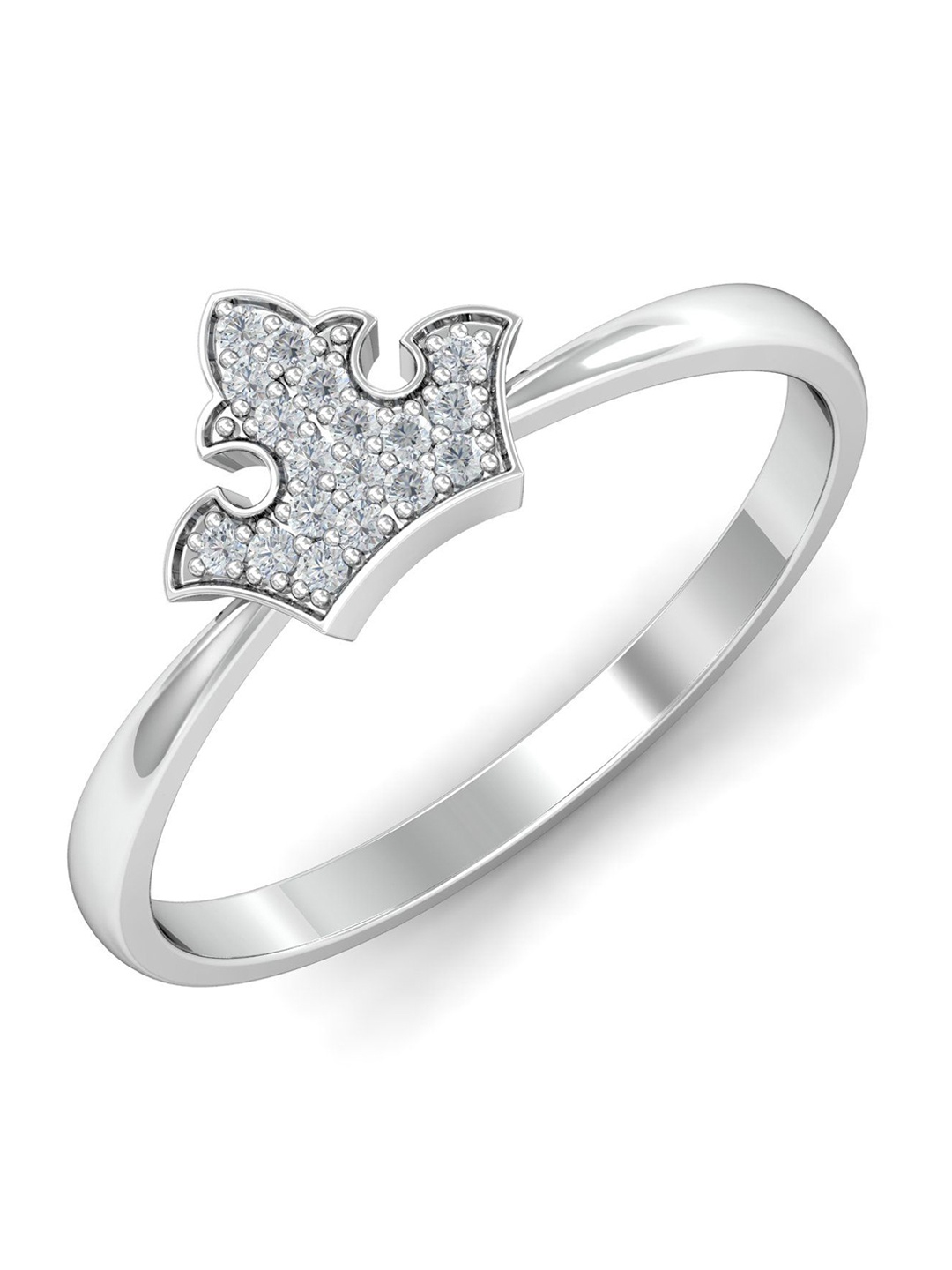 KUBERBOX Zara Tiara 18KT White Gold Diamond-Studded Ring-1.85gm, Silver