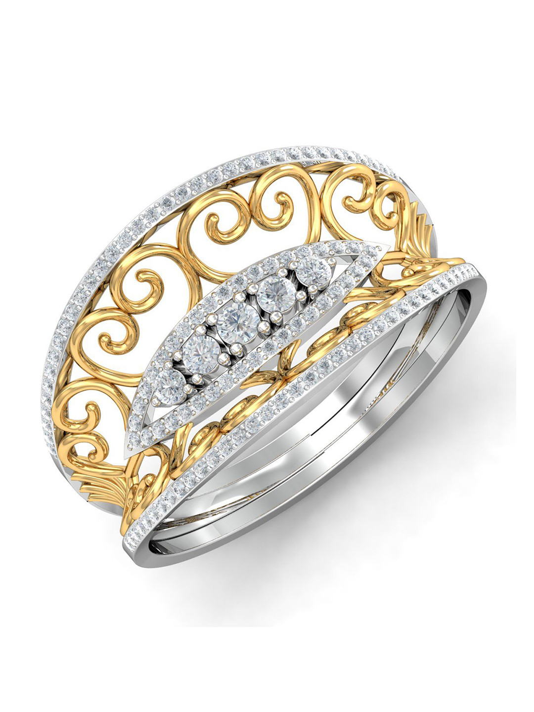 

KUBERBOX Grand Maharani 18KT White Gold Diamond-Studded Ring-3.52gm