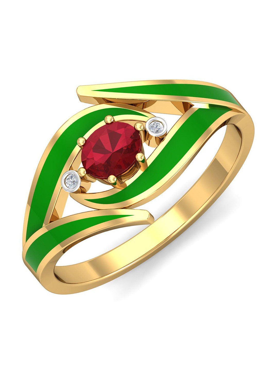 

KUBERBOX Flames 18KT Gold Diamond-Studded& Ruby Enamel Ring- 2.88 gm