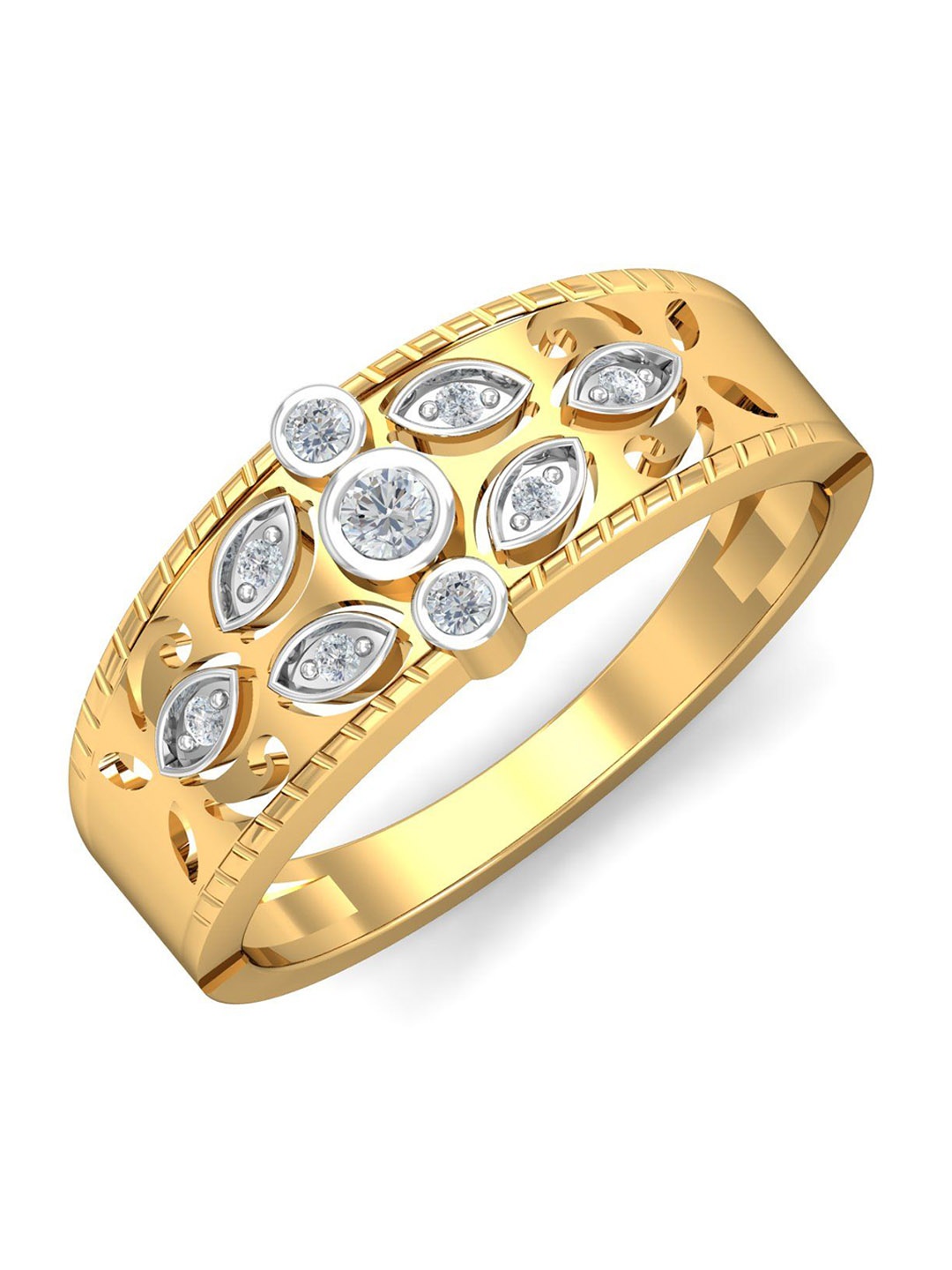 

KUBERBOX Finola Wide 18KT Gold Diamond-Studded Ring - 3.96gm