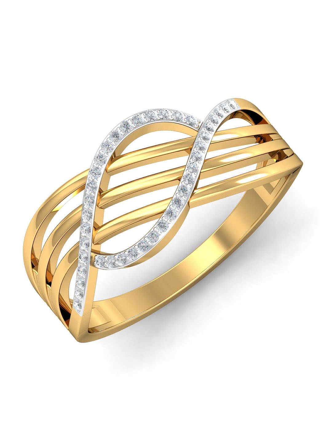 KUBERBOX Rene Wavy 18KT Gold Diamond-Studded Ring - 2.99 gm