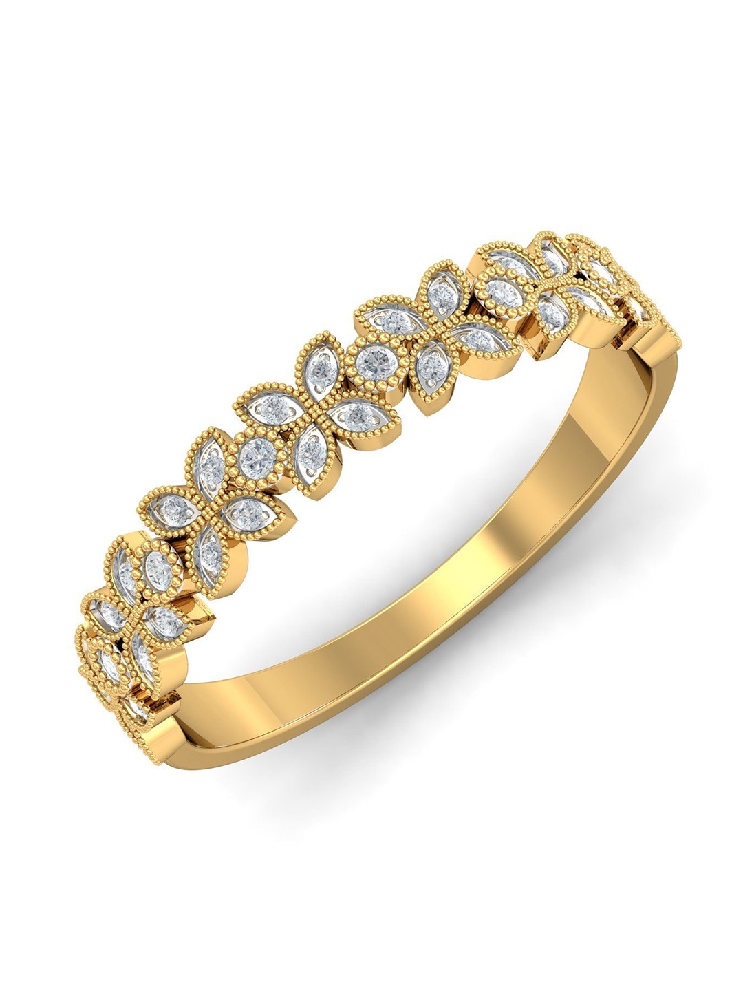 

KUBERBOX Petal-perfect 18KT Gold Diamond-Studded Finger Ring-2.46gm