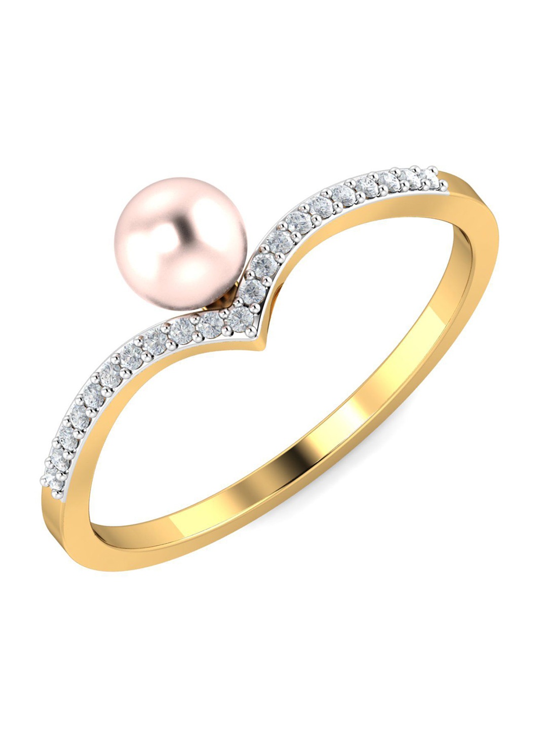 

KUBERBOX Simge 18KT Gold Diamond-Studded & Pearl Finger Ring-1.48gm