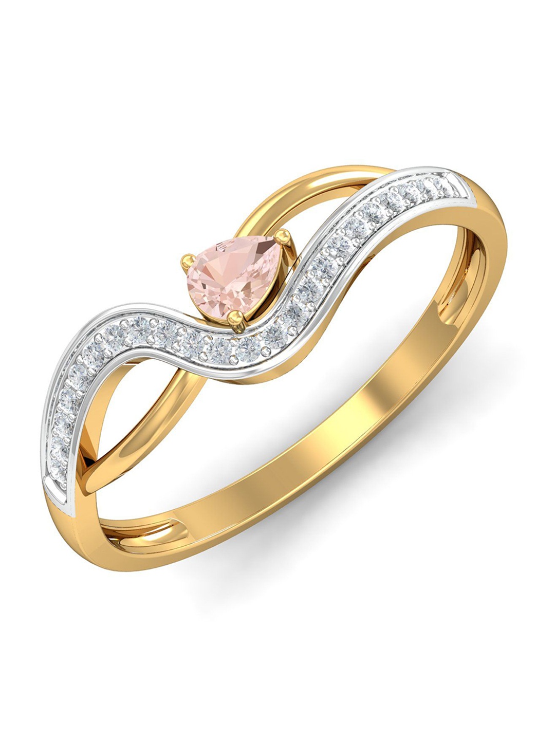 

KUBERBOX Pear Morganite 18KT Gold Diamond Studded Ring - 1.94gm