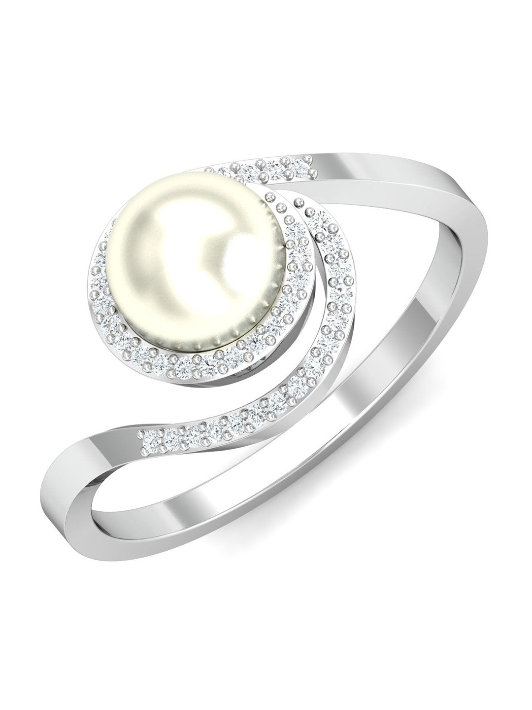 

KUBERBOX Su 18KT White Gold Diamond Studded Pearl Finger Ring-2.03gm