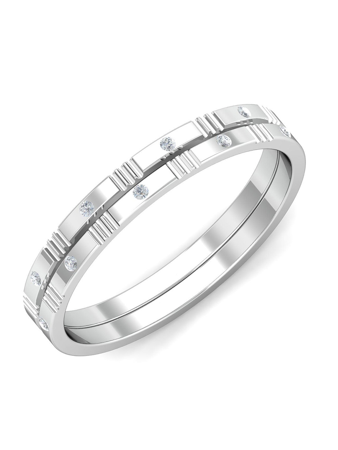 

KUBERBOX Destin 18KT White Gold Couple Band Diamond-Studded Ring - 2.46 gm, Silver