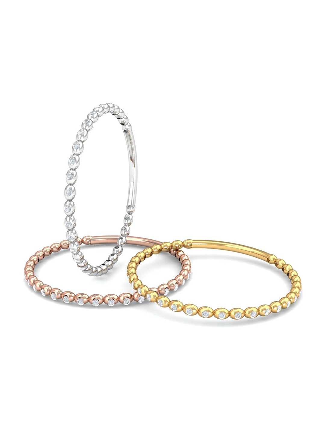 

KUBERBOX Keren Set Of 3 18KT Gold Diamond-Studded Ring-1.48gm