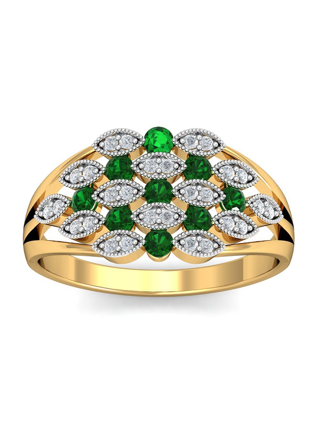 

KUBERBOX Gleaming Emerald 18KT Gold Diamond-Studded Ring-3.43 gm