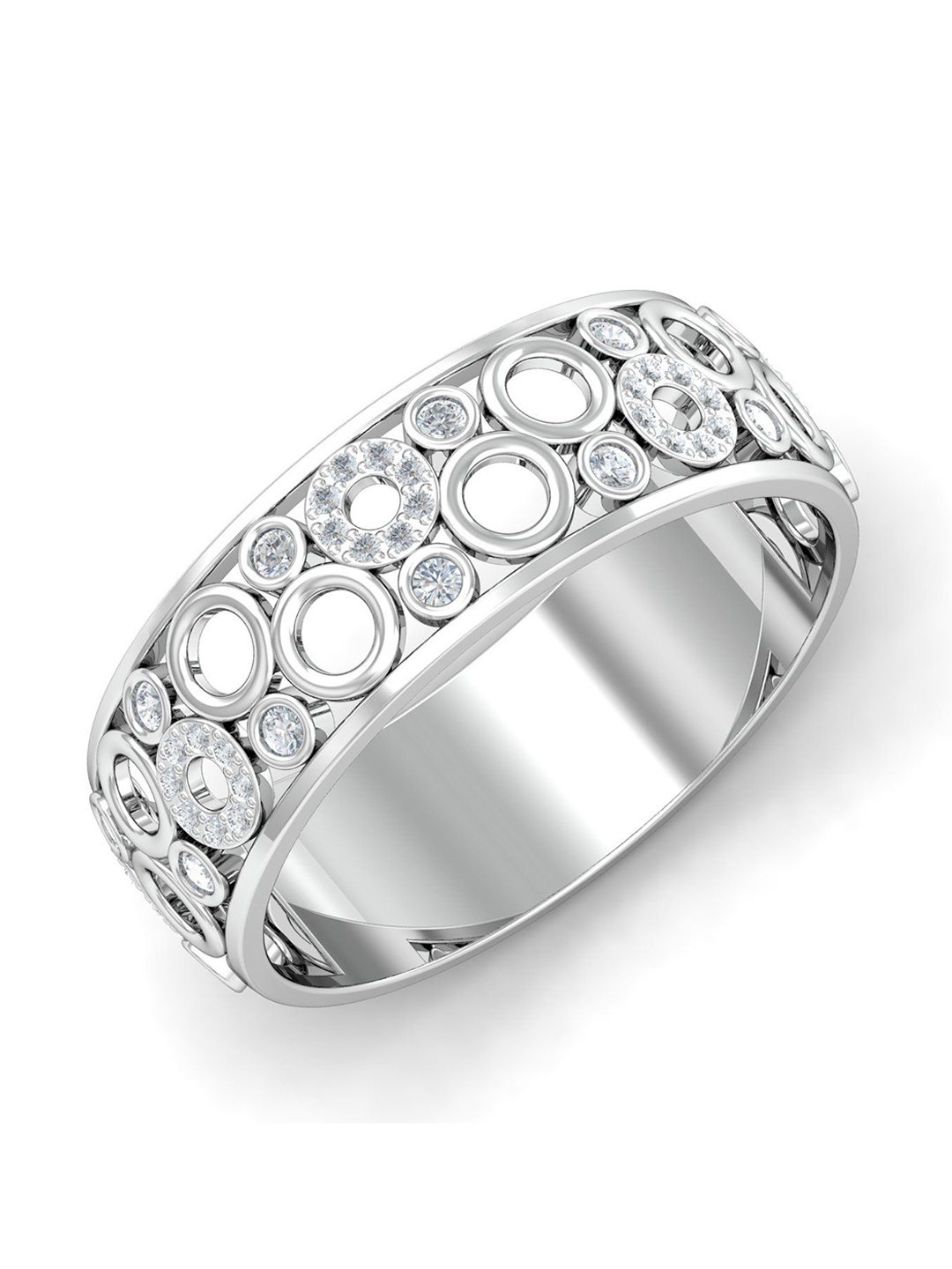 

KUBERBOX Bubbles 18KT White Gold Diamond-Studded Band Ring - 3.52 gm, Silver