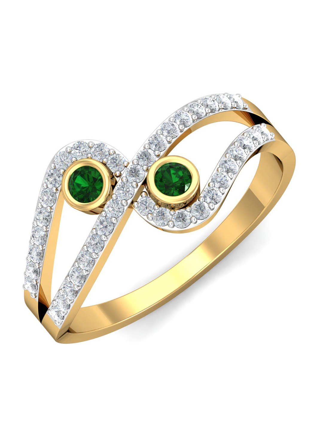 

KUBERBOX Pembe 18KT Gold Diamond-Studded & Emerald Ring-2.21 gm