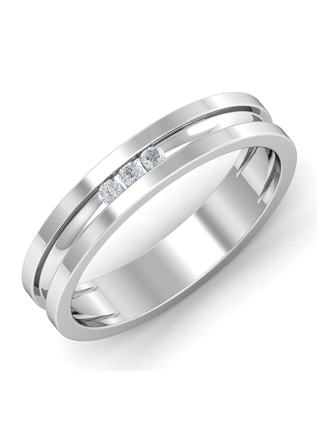 

KUBERBOX Beau 18KT White Gold Diamond-Studded Couple Band Ring-3.17gm, Silver
