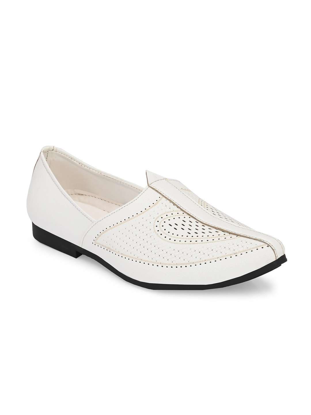 

Azzaro Black Men Pointed Toe Perforations Lightweight Padded Insole Basics Mojaris, White