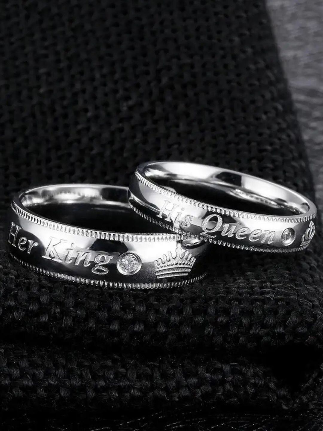 

MEENAZ Set Of 2 Silver-Plated & Crystal-Studded Adjustable Couple Finger Ring