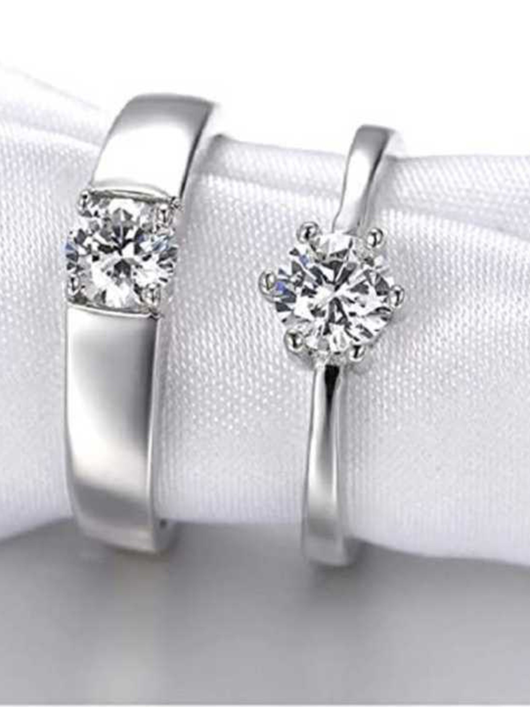 

MEENAZ Set of 2 Silver-Plated Crystal-Studded Adjustable Couple Rings