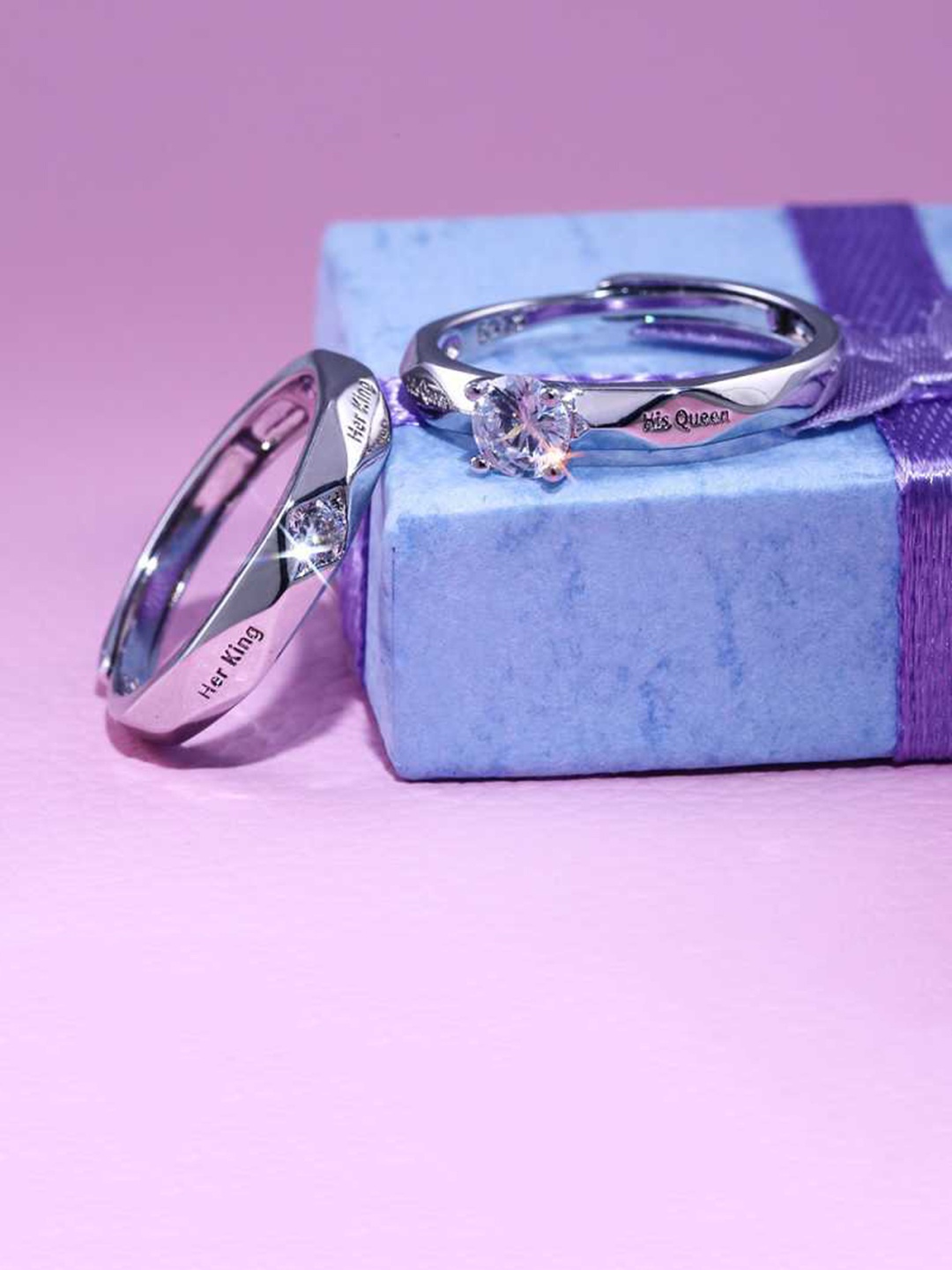 

MEENAZ Set Of 2 Silver-Plated Adjustable Couple Ring