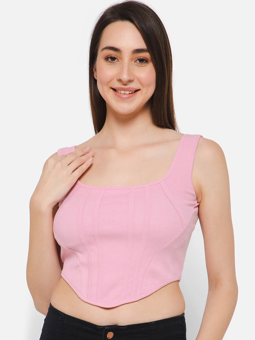 

Clovia Pink Shoulder Straps Cotton Fitted Crop Top