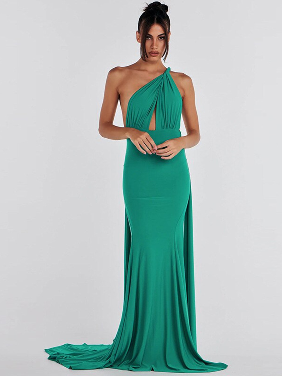 

BoStreet Green One Shoulder Maxi Dress