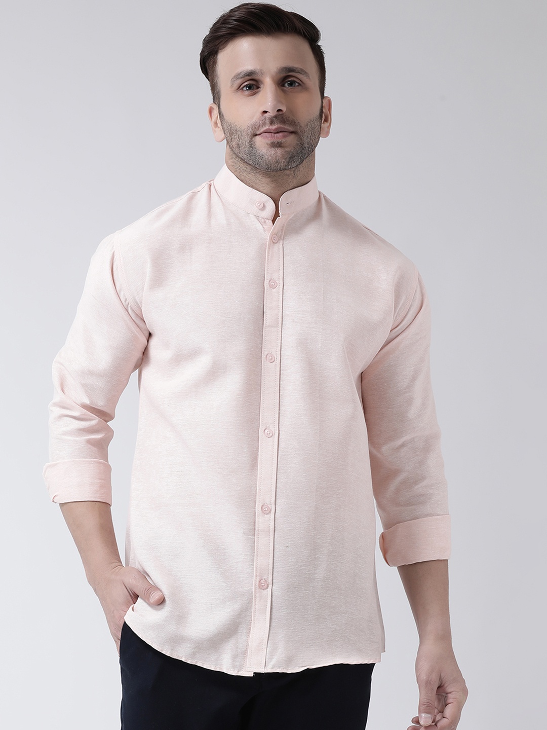 

RIAG Band Collar Opaque Casual Cotton Shirt, Peach